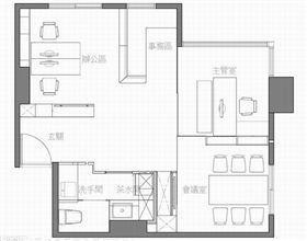 47m2的工業(yè)風(fēng)主題辦公空間辦公家具布局圖