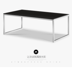 黑色鋼化玻璃茶幾不銹鋼長(zhǎng)茶幾辦公區(qū)接待會(huì)客辦公家具